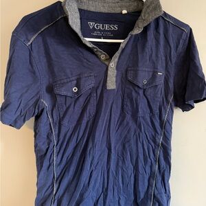 GUESS Men's Navy and Gray Casual Shirt